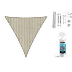 Compleet pakket: Shadow Comfort driehoek 4,5x5x5,5m Sahara Sand met RVS Bevestegingspakket en buiten reiniger