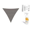 Compleet pakket: Sunfighters driehoek 4.2m Grijs met RVS Bevestigingsset en buitendoekreiniger