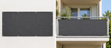Balkon scherm donkergrijs 445 x 76 cm – los en gemonteerd aan een balkonhek