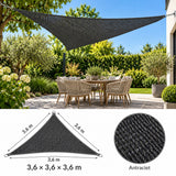 Camouflage schaduwdoek driehoek 3,6 x 3,6 x 3,6 m antraciet boven een terras