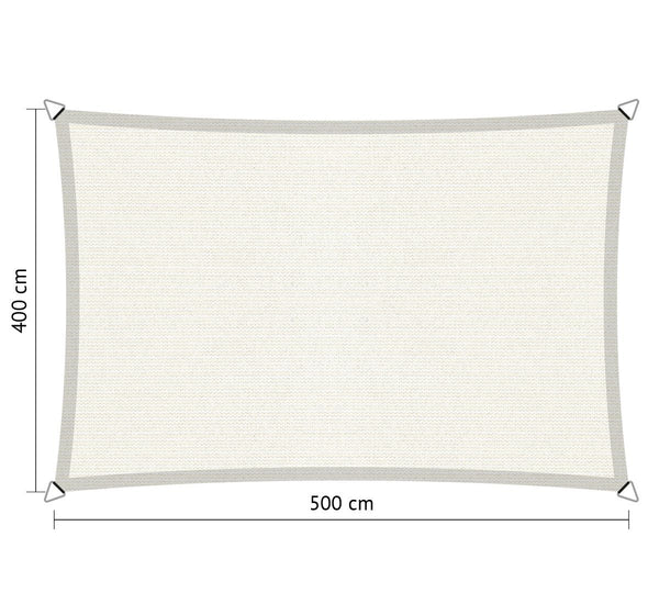 Compleet pakket: Shadow Comfort rechthoek 4x5m Arctic White met RVS bevestegingsset en buitendoek reiniger.