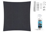 Compleet pakket: Shadow Comfort vierkant 3,6x3,6m Carbon Black met RVS Bevestigingsset en buitendoek reiniger
