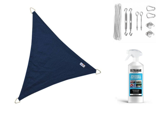 Compleet pakket: Nesling Coolfit 3.6x3.6x3.6m Navy Blauw met RVS Bevestigingsset en Buitendoekreiniger