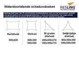 Compleet pakket: Nesling Coolfit Vierkant 3,6 x 3,6m, IJsblauw met RVS Bevestigingsset en Buitendoekreiniger