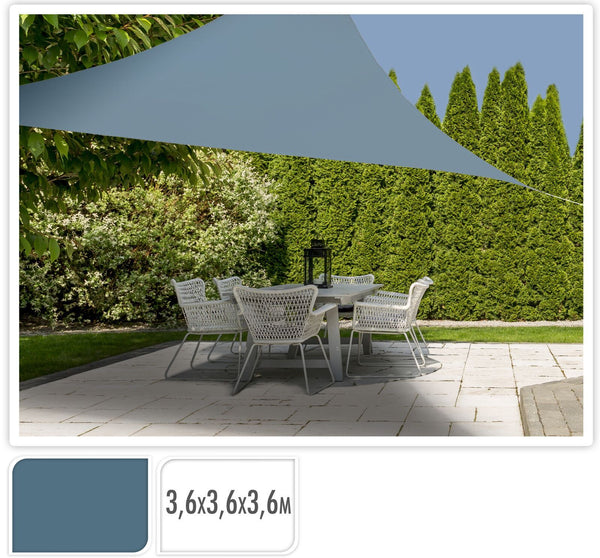 Compleet pakket: Schaduwdoek 3.6X3.6X3.6 Blauw met bevestigingsset en buitendoekreiniger