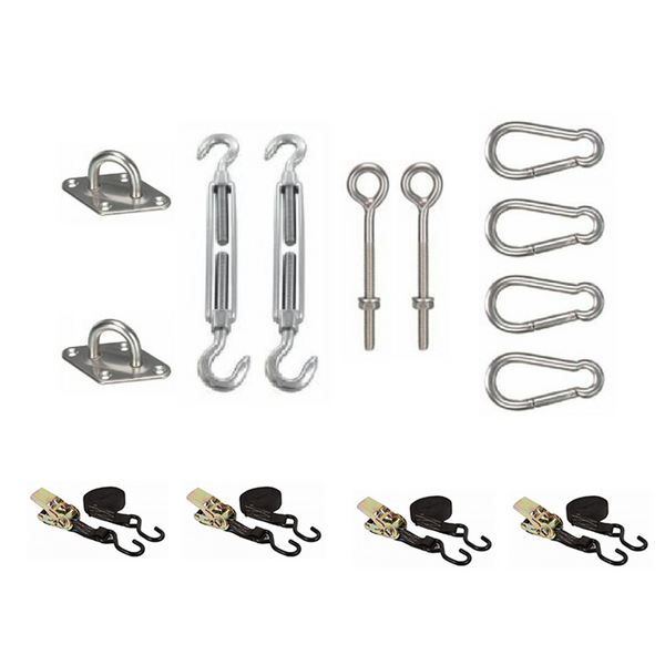RVS Bevestigingsset vierkant, 2 palen en 2 muren (Inclusief 2x S-haak en 2x D-sluiting)