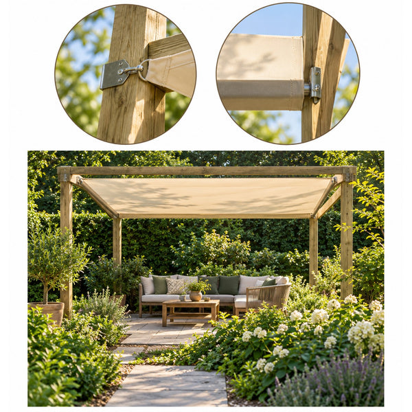 Sunfighters Wavesail Waterdicht 2,90x5 Grijs — pergola met golvend schaduwdoek en RVS bevestiging
